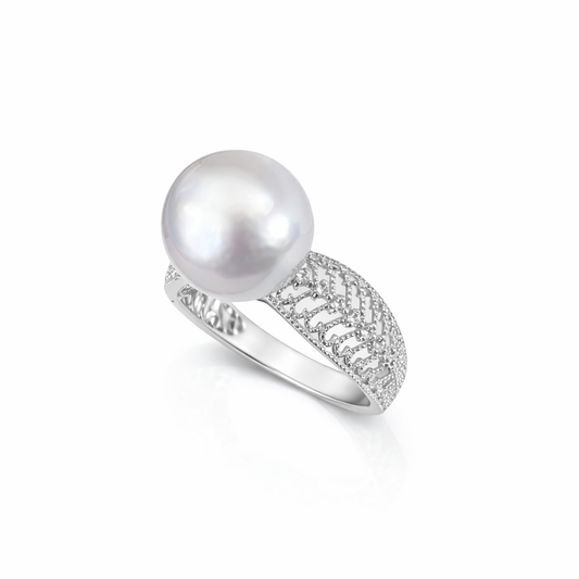 Made to Order - Ethereal Lace Pearl Ring - White Gold