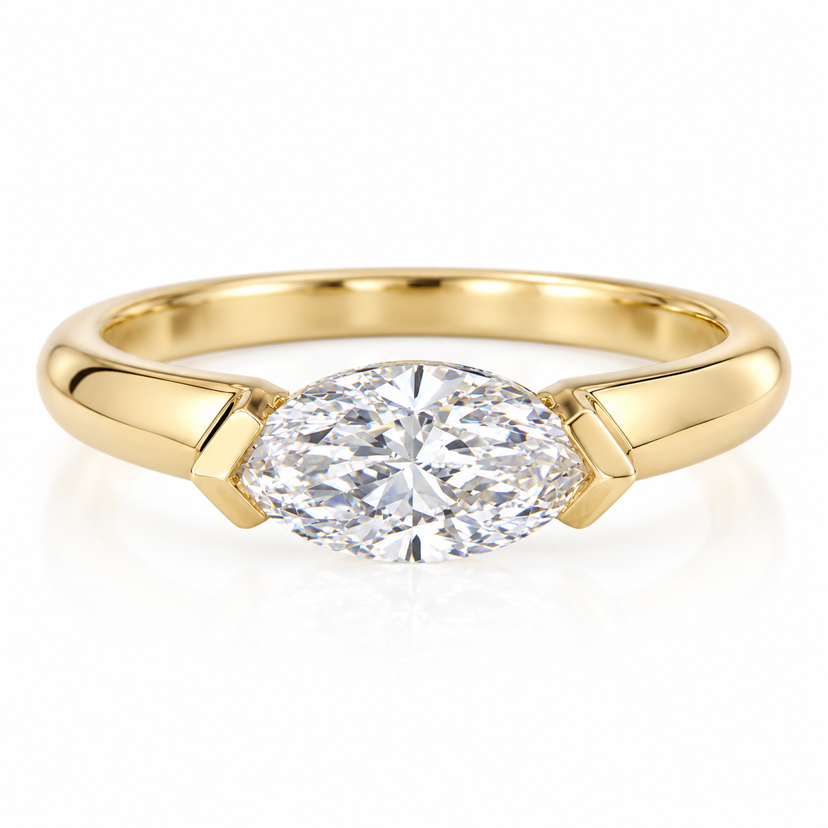 1CT Marquise Cut Lab-Grown Diamond Ring in 18KT Gold