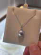 11mm -12mm Round Silver Tahitian Pearl Pendant in 18KT White Gold Setting