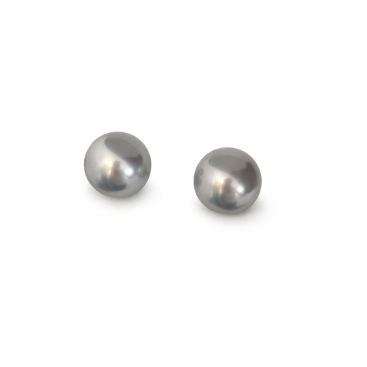10mm-11mm Round Tahitian Silver Pearl Earring Studs- 18kt White Gold