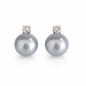 11mm - 12mm Round Tahitian Silver Pearl Earrings - 18KT White Gold with Moissanite