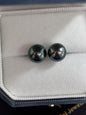 9mm-10mm Round Tahitian Pearl Earring Studs Peacock Green- 18kt White Gold