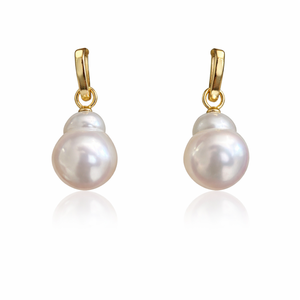 11mm Topped Drop Australian White Southsea Earring Hoops - 18KT Yellow Gold Bails