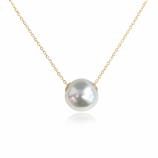 12mm - 13mm Triangle Australian White Southsea Pearl Pendant Floating - 18KT Yellow Gold