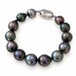 10mm-12mm Tahitian Pearl Bracelet Peacock Green & Purple - Sterling Silver Clasp