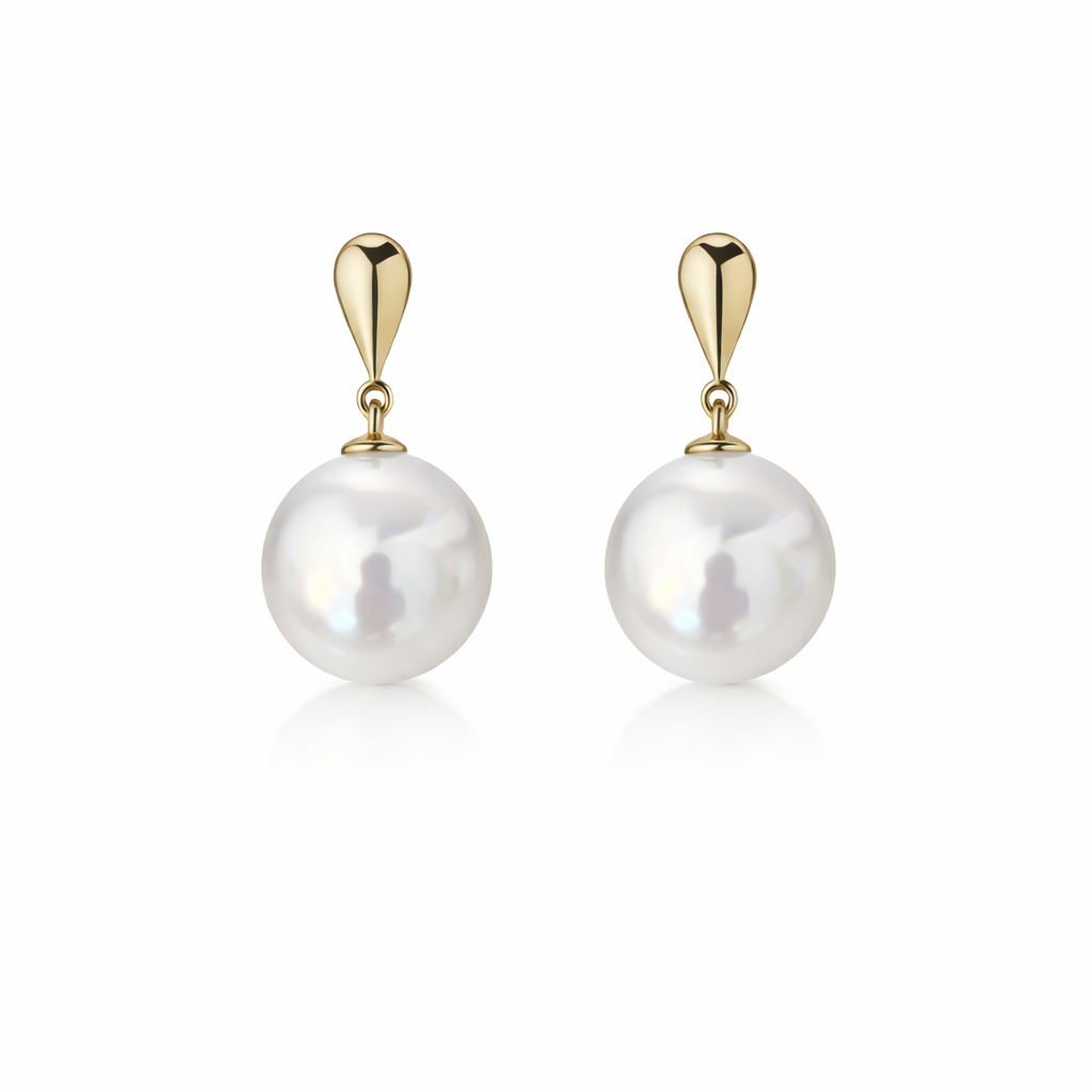 10mm Round Australian White Southsea Pearl Earrings - 18KT Yellow Gold