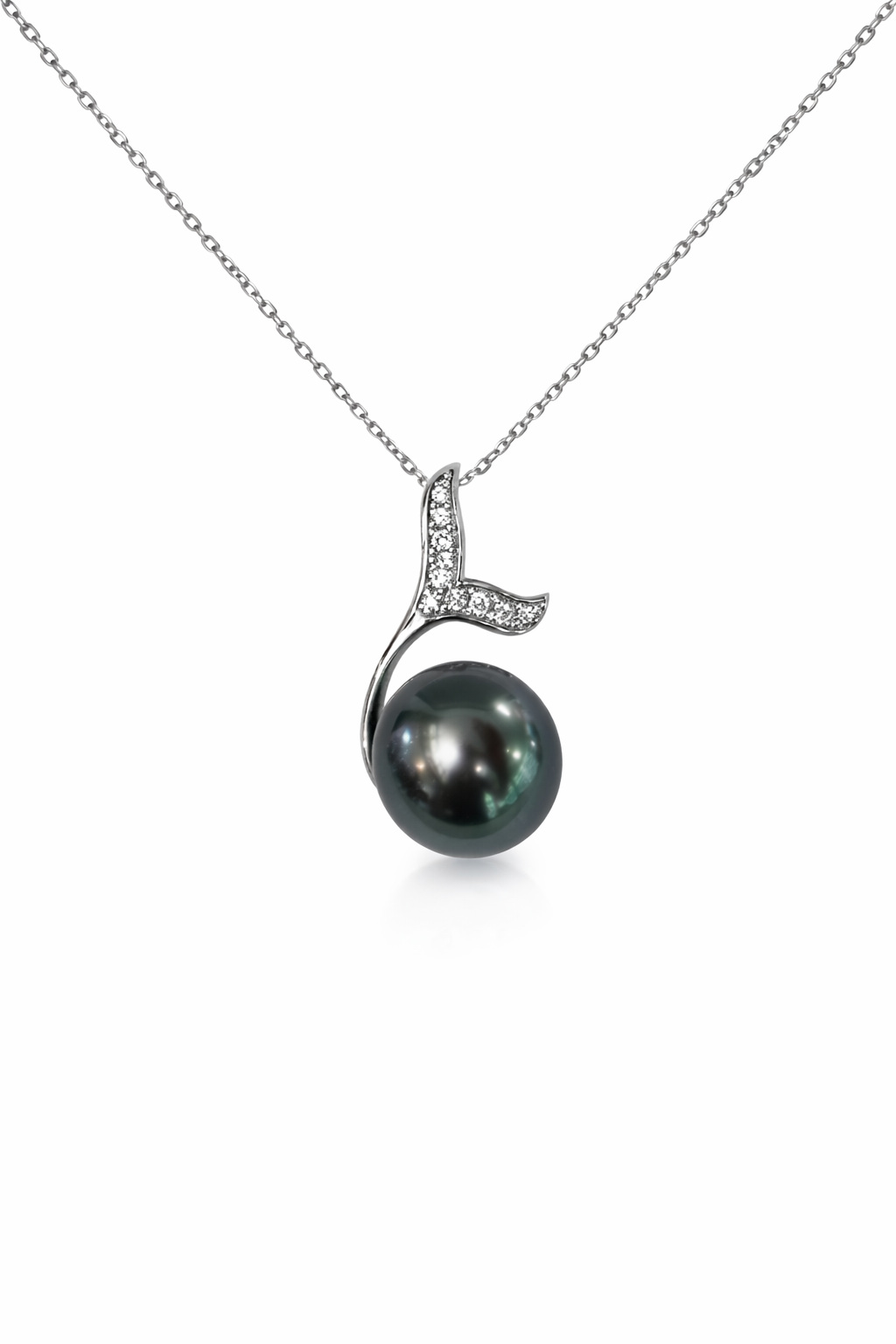 9mm-10mm Round Peacock Green Tahitian Pearl Pendant - 18kt White Gold