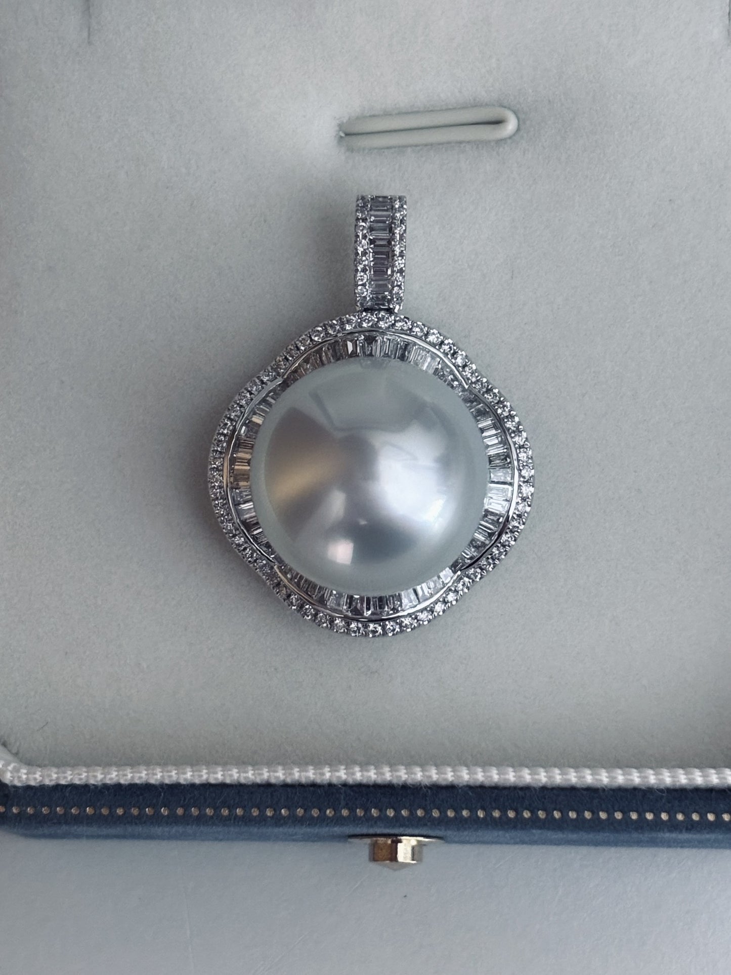 Made to order - 16mm High Button South Sea Pearl Pendant - 18kt White Gold and Diamonds (Copy)