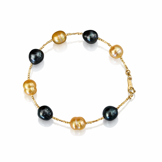 Bracelet made of Golden South Sea pearls and Tahitian South Sea pearls