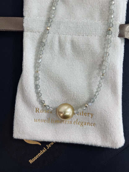Labradorite Bead Strand with a Golden South Sea Pearl