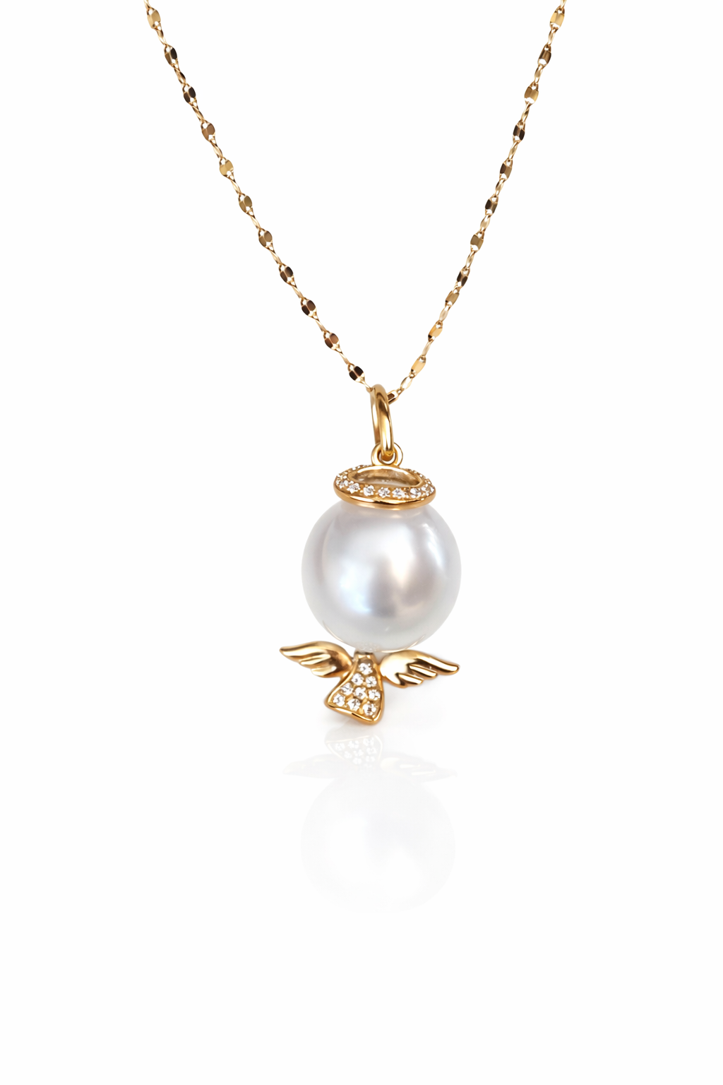 12mm Oval South Sea Pearl Little Angel Pendant - Yellow Gold
