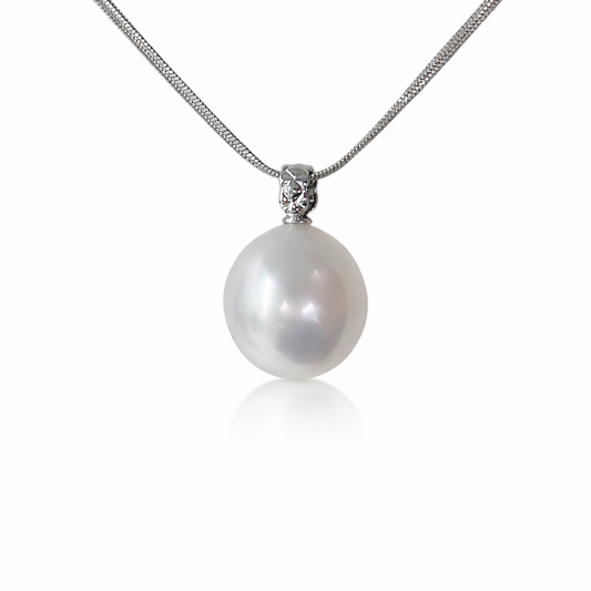 12mm Oval Australian White South Sea Pearl Pendant - 18KT White Gold with Natural Diamond (Copy)