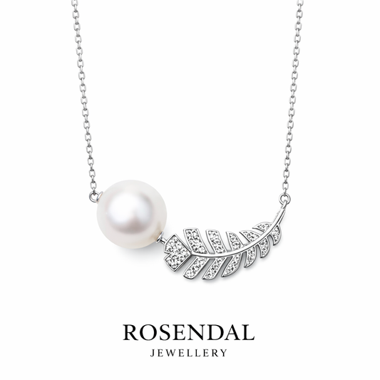 White Southsea Pearl Feather Necklace - Sterling Silver