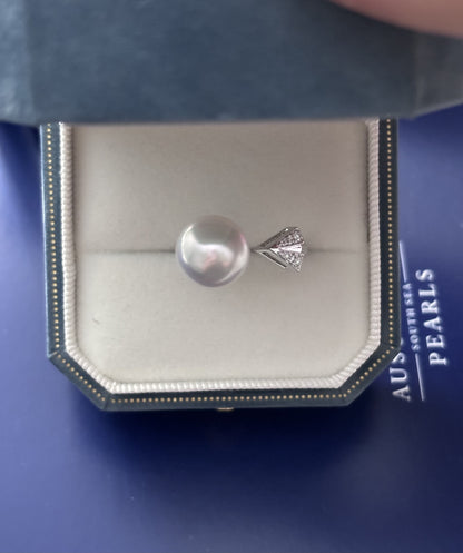 Made to order - 11mm Round White South Sea Pearl Ring - 18kt White Gold