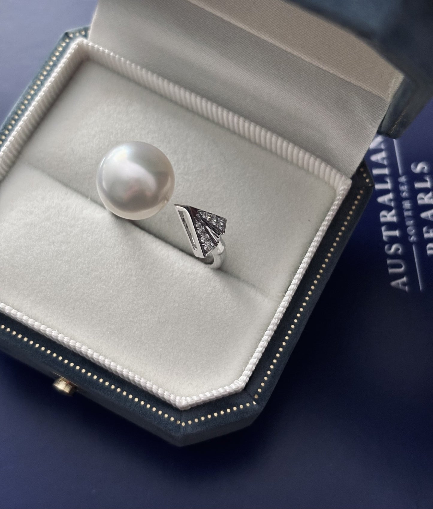 Made to order - 11mm Round White South Sea Pearl Ring - 18kt White Gold