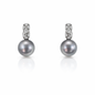 11mm - 12mm Round Tahitian Silver Pearl Earrings - 18KT White Gold
