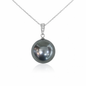 13mm - 14mm Semi Round Large Tahitian Pearl Pendant Dark Silver - 18kt White Gold
