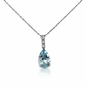 1CT Tear Drop Natural Aquamarine Pendent - 18KT White Gold & Natural Diamond