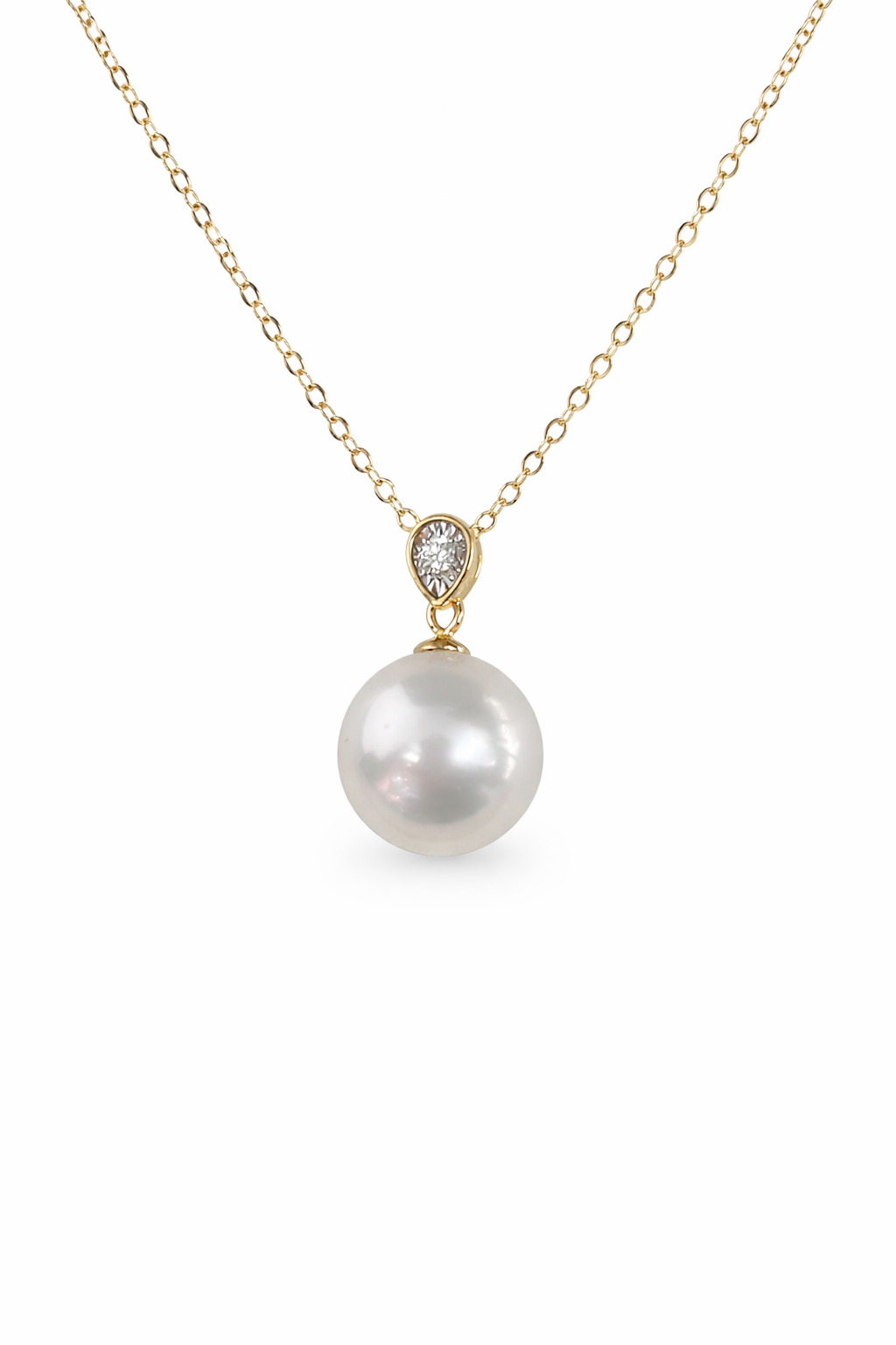 11mm -12mm Round Australian White South Sea Pearl Pendant - 18KT Yellow Gold