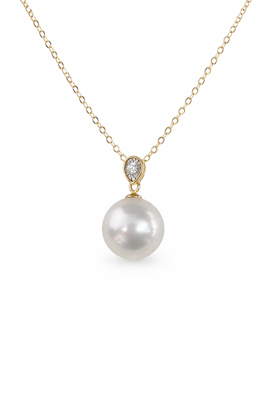 11mm -12mm Round Australian White South Sea Pearl Pendant - 18KT Yellow Gold