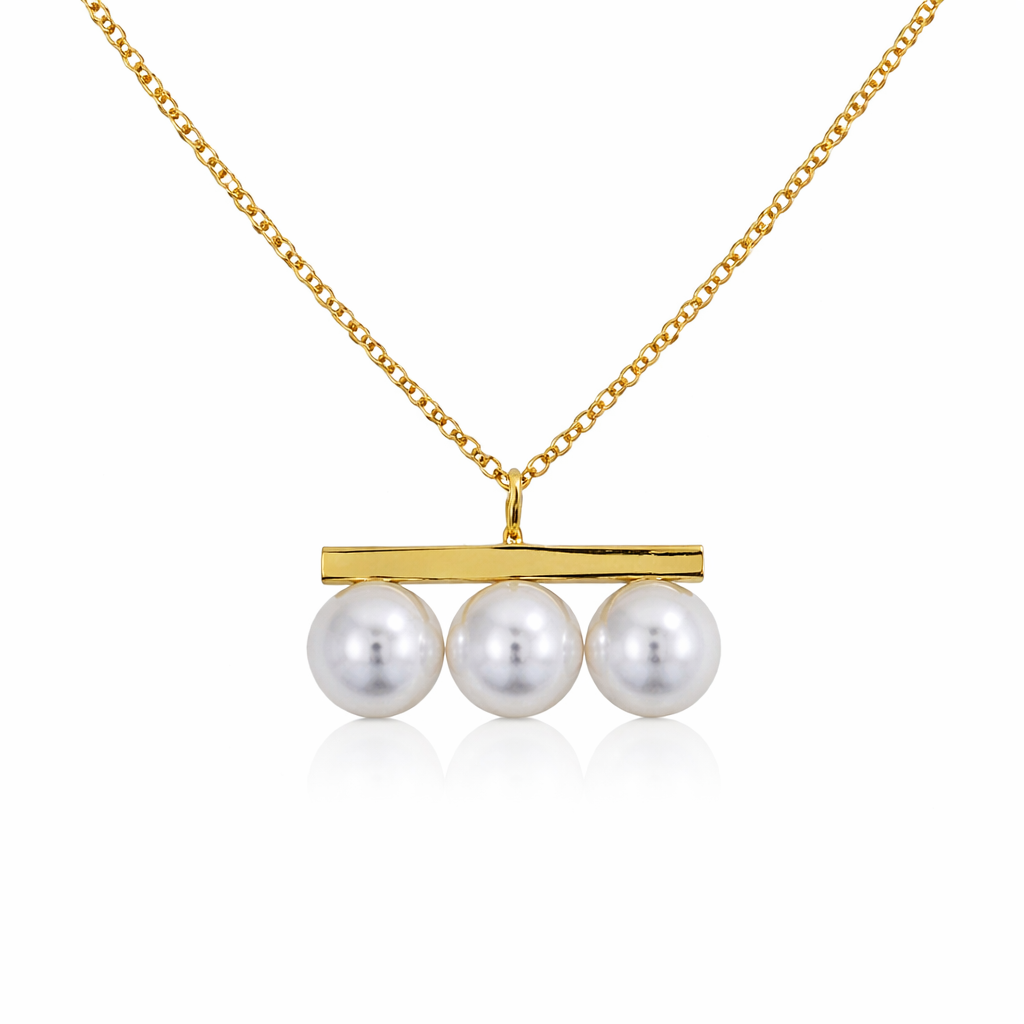 7-8mm Akoya Triple Pearl Pendant - 18kt Yellow Gold Bar